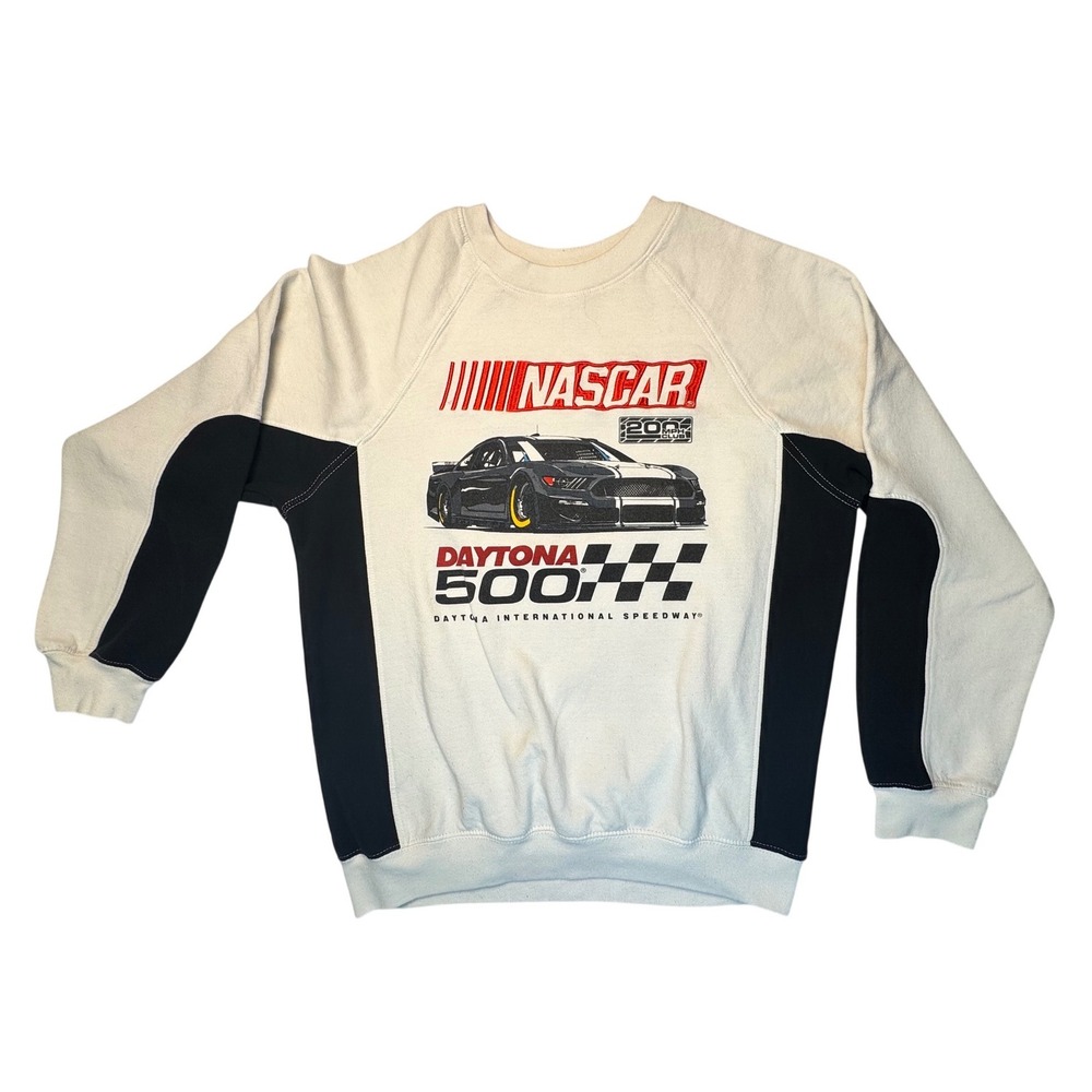 NASCAR Daytona 500 200 MPH Club Sweatshirt Small Cream Black Racing Crewneck